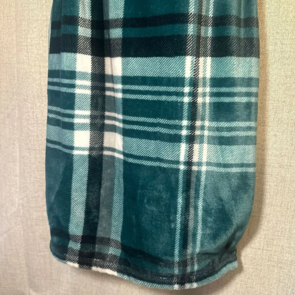 Oversized Teal Plaid Fleece Throw Blanket